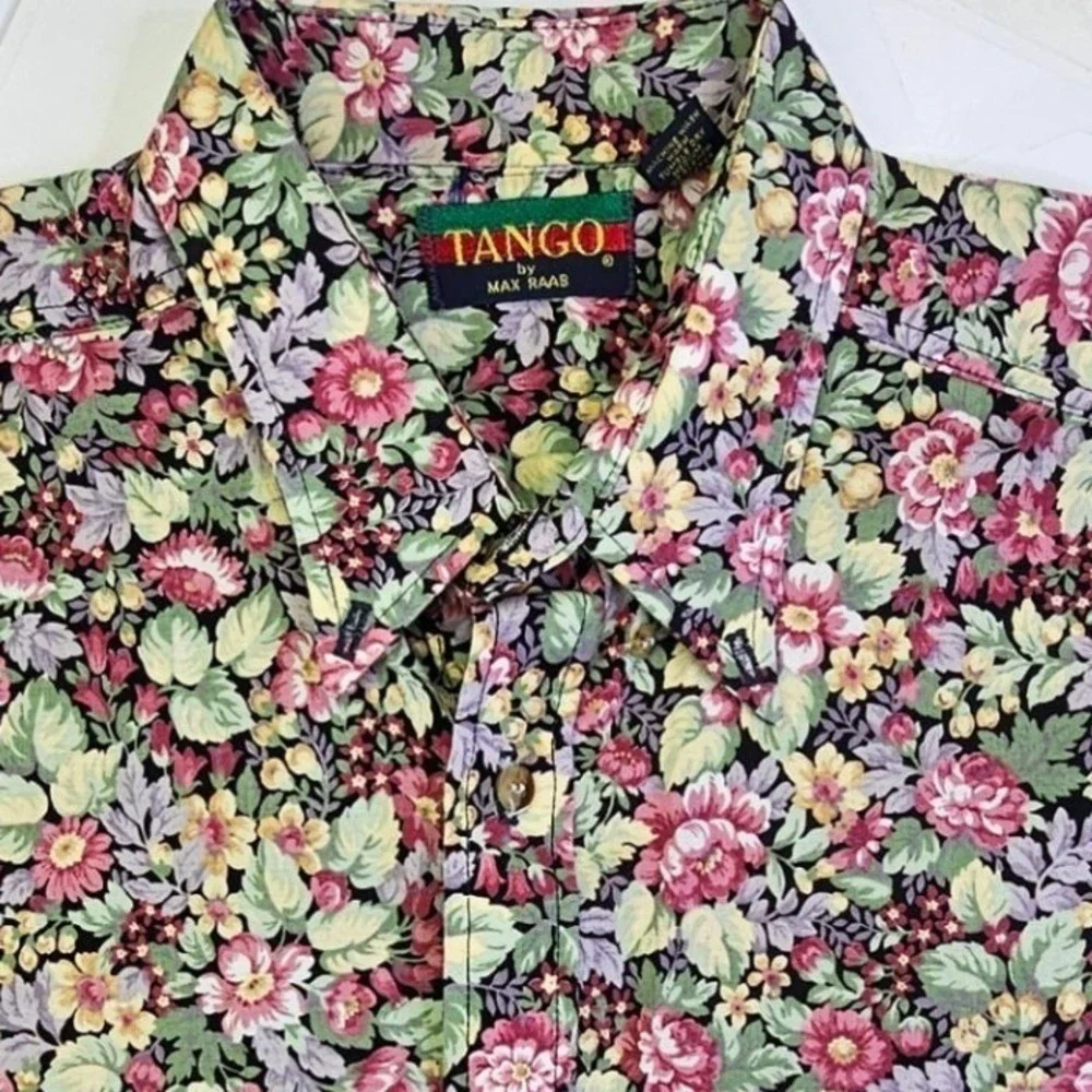 Tango by Max Raab Mens Large Floral Button Down Shirt Vintage Cotton Made in USA - Picture 7 of 11